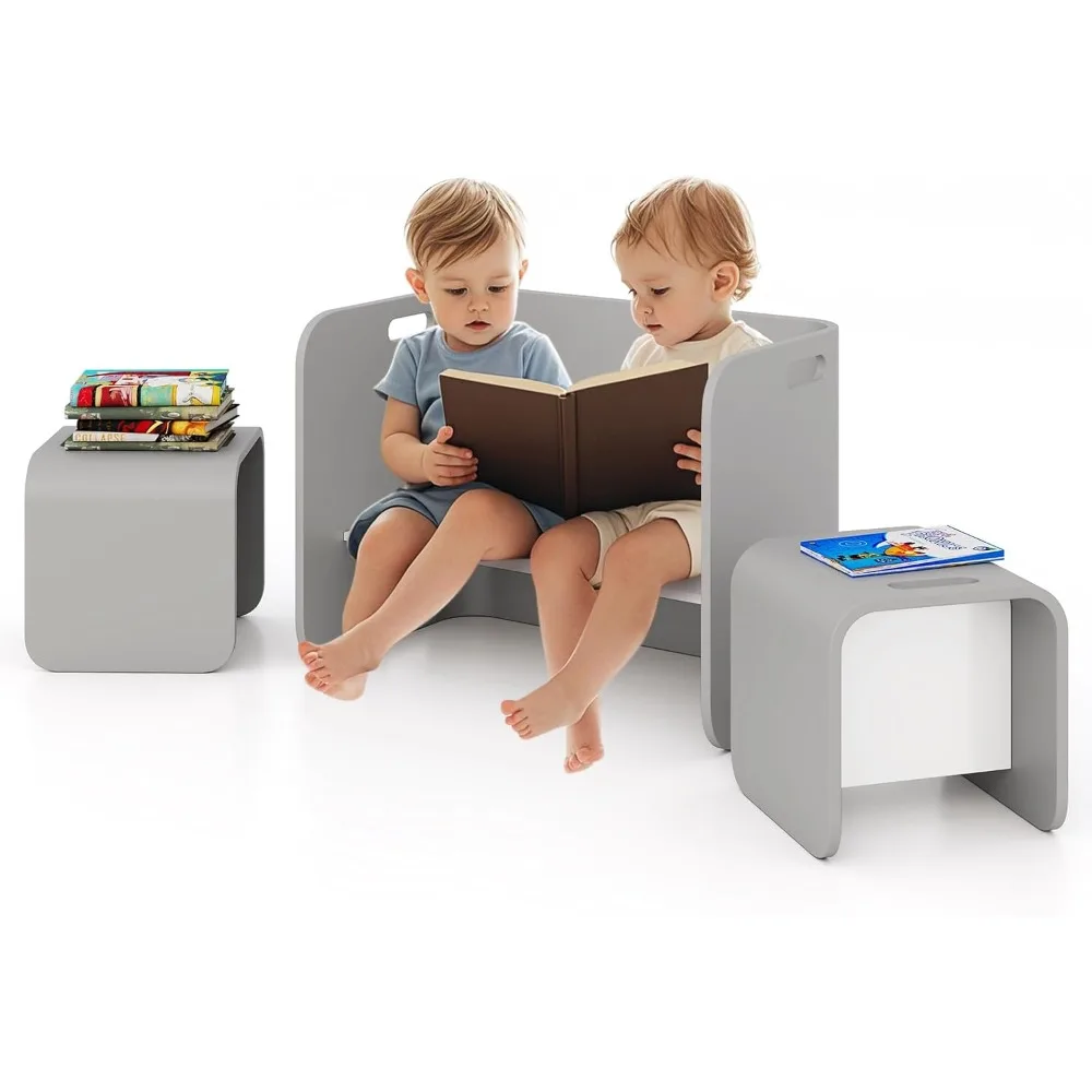 Kids Table and Chair Set, All in 1 Wood Activity Table, Bench, Storage Shelves, Desk for Children Reading, Arts, Crafts, Snack