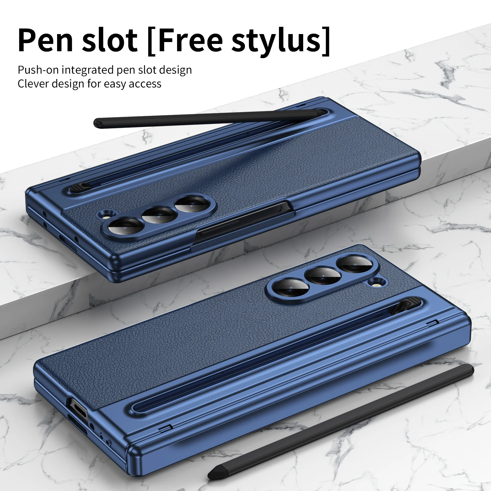 

With Touch Pen Case For Samsung Galaxy Z Fold 6 Slim W25 5 4 3 Leather Plating Hinge 360 Full Screen Protector Folding Cover