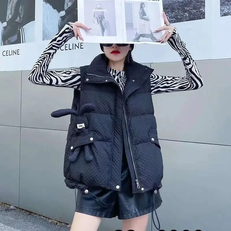 Autumn/Winter Cardigan Down Cotton Vest Minimalist Women European Station Short Bunny Vest Fashion Versatile Korean Edition Coat