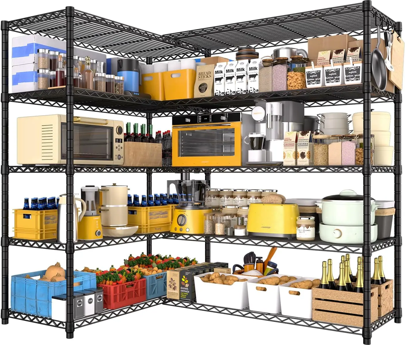 

5-ярусные металлические стеллажи для хранения, 72 дюйма (Ш) x 16 дюймов (Г) x 76 дюймов (В) - прочные напольные стеллажи для гаража, регулируемые стальные проволочные полки