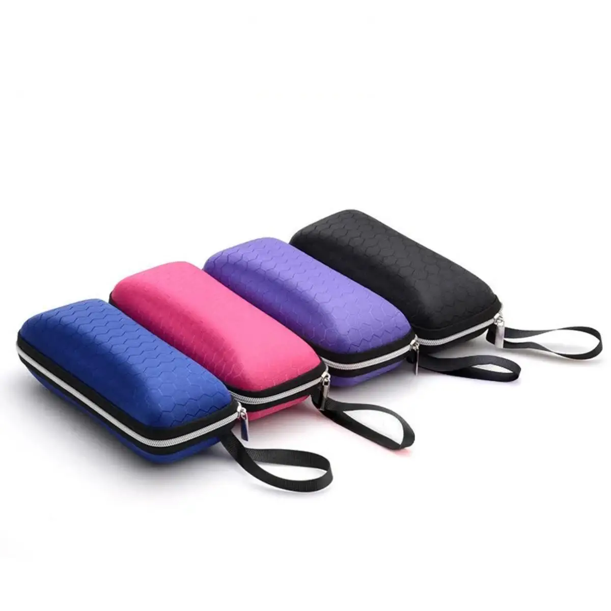 1pc Honeycomb Pattern Glasses Case Protable Minimalist Hard Eyewear Protector With Lanyard Zipper Eyeglasses Storage Box Accesso