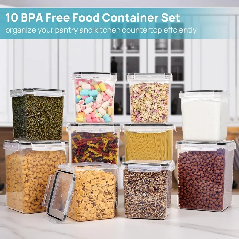 10 Flour and Sugar Storage Containers, Large Airtight Food Storage Containers with LIDS, for Kitchen, Pantry Organization And