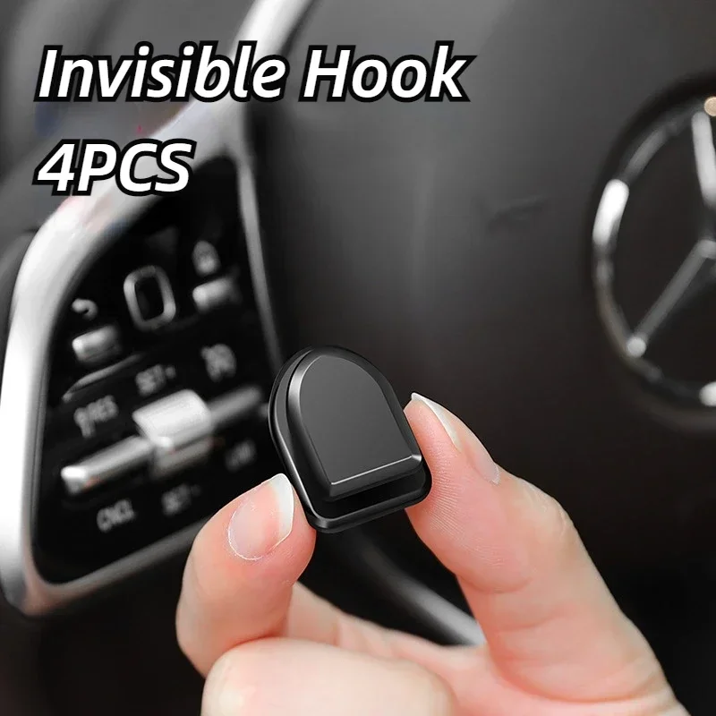 4pcs Car Mini Black Hook Organizer Storage Seat Back Hidden for USB Cable Key Bag Self Adhesive Hanger Auto Fastener Clip