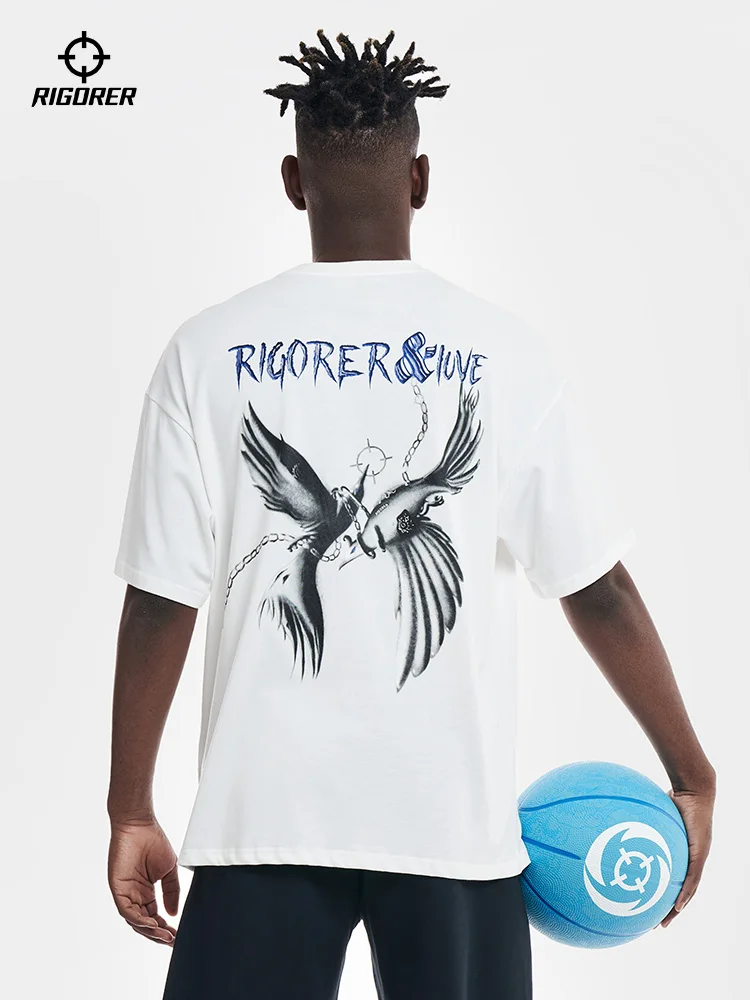 RIGORER T-shirt z krótkim rękawem bawełniany top sportowy męski i damski 2024 lato nowy Casual modny sweter luźny top sportowy