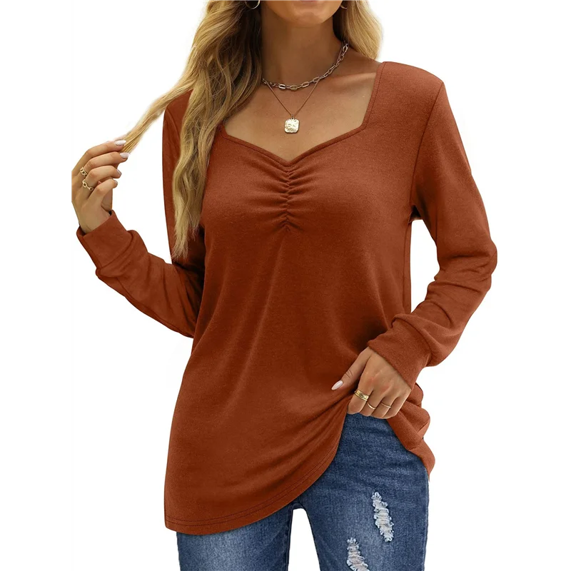 

ABRT-Женская однотонная блузка с длинным рукавом и милым воротником, элегантная повседневная блузка с принтом, толстовка, туники, пуловер