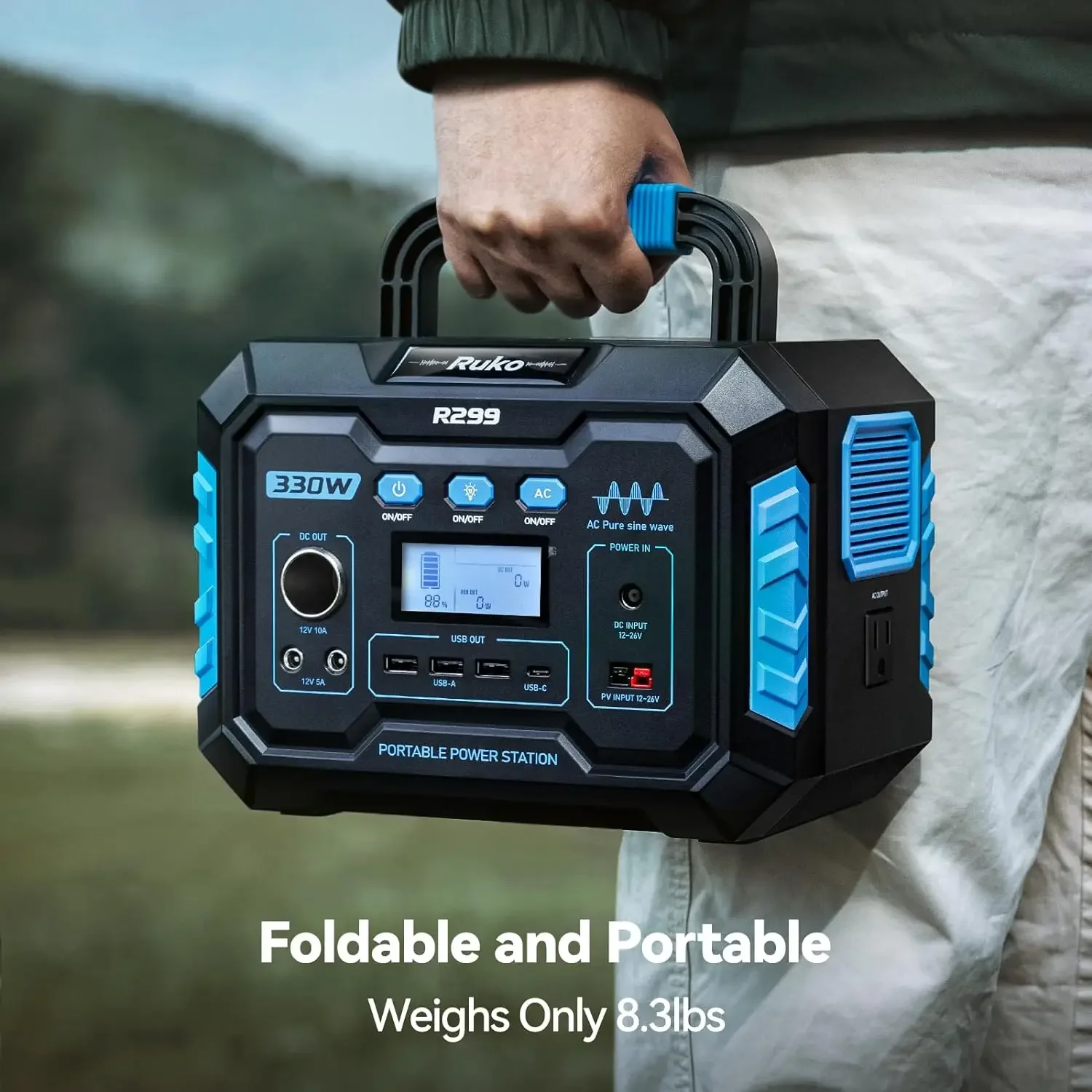 R299 Portable Power Station 330W, 288.6Wh 9-Port Portable Generator with Flashlight