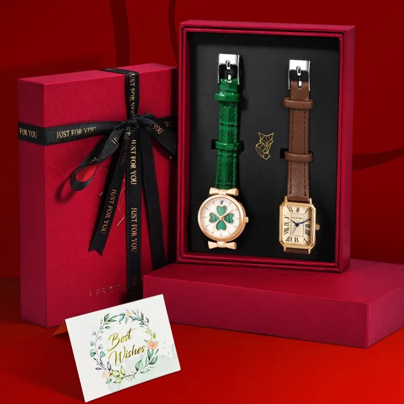 2 قطعة ساعات عادية ريترو الموضة للنساء مجموعة ساعات المعصم الفاخرة للسيدات هدايا عيد ميلاد رائعة للصديقات أفضل الأصدقاء