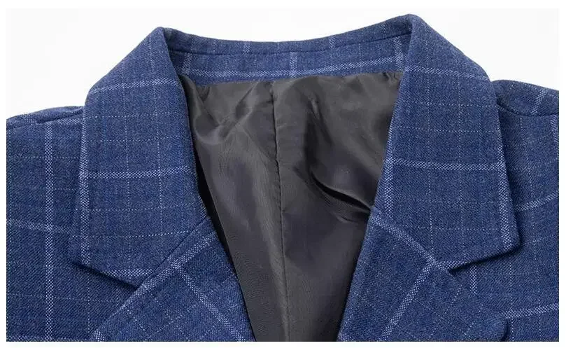 New Spring Autumn Men Blue Plaid Business Casual Blazers Jackets Quality Suits Coats Man Slim Fit Blazers Jackets Coats Size 4XL