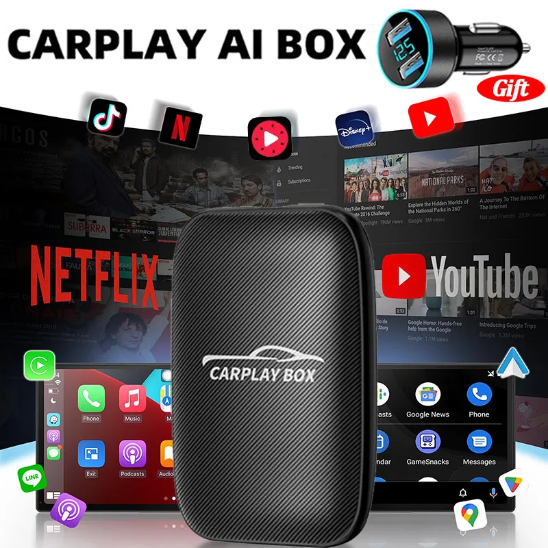 Mini Android Smart AI Adapter 4 w 1 bezprzewodowy CarPlay Android Auto CarPlay Box do OEM Plug and Play Auto-connect