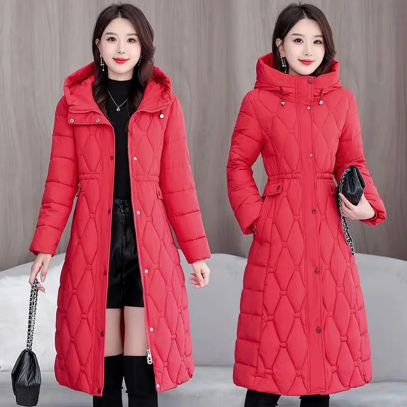 Winter Long Coat Women\'s 2024 Fashion New Thicken Cotton padded Warm Snow Outerwear Loose Female Windproof Hooded Jacket Parkas