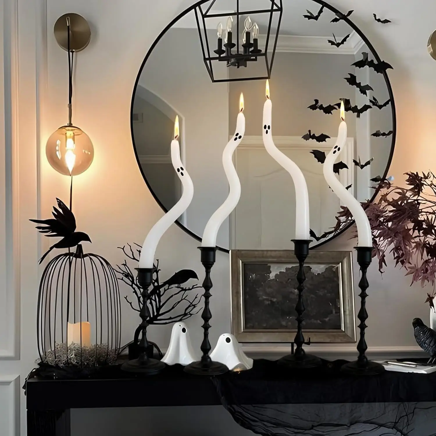 3-24PCS Twisting Ghost Candles Bulk Taper Candles Halloween centerpieces Party Tables Fireplace Decor(Candlesticks not Included)