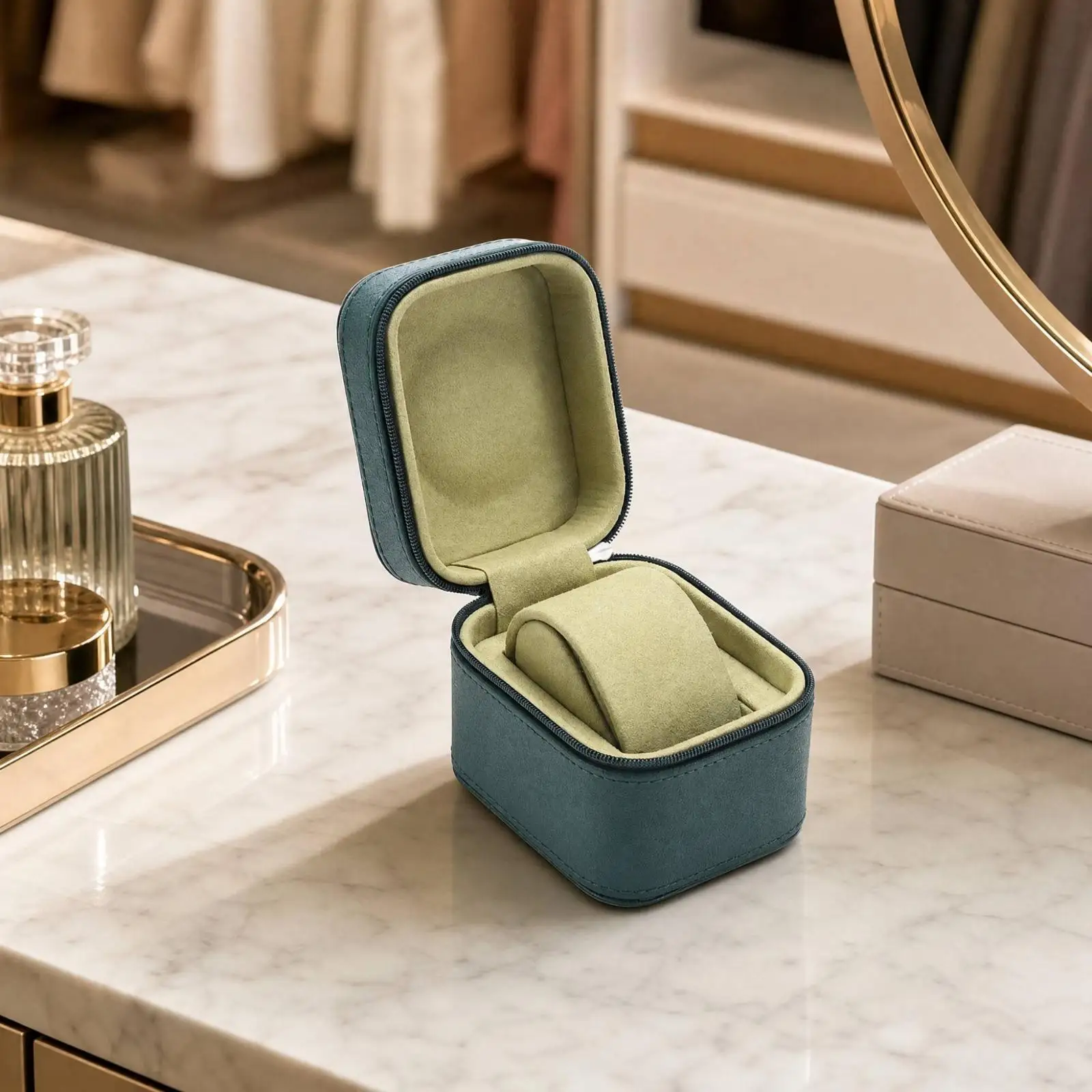 Mini Watch Display Case Leather Storage Box with Soft Lined Cushion for Home Organizer and Travel Protection for Men