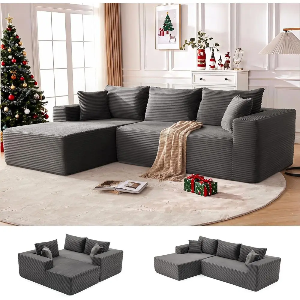 L-Shaped Sectional Sofa with Deep Seating and Chaise, Comfortable Living Room Couch, Grey