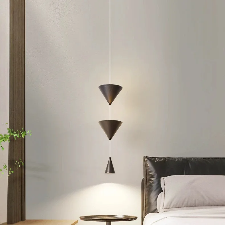 

Nordic Minimalist Restaurant Home LED Pendant Light Modern Black White Counter Conical Lamp for Living Room Bedroom Bedside