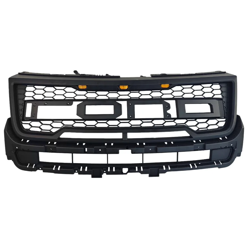 Raptor Style Front Bumper Grille for Explorer 2016-2018 Black Mesh Grill with Amber Marker Lights Direct Fit with letters