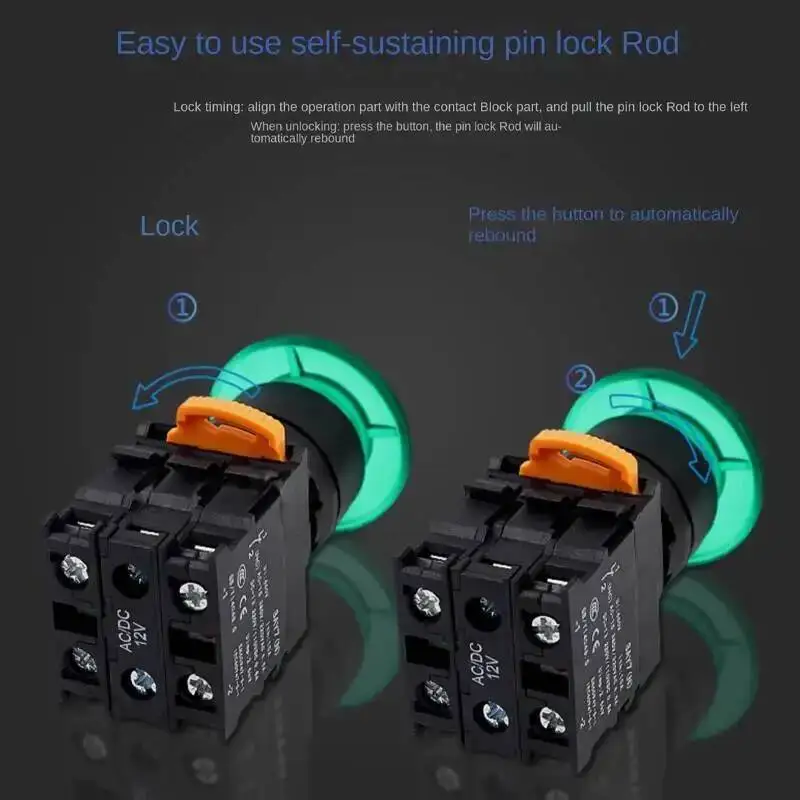 مقبض مفتاح بـزر دفع 22 مللي متر شنت مضيئة 10A 220 فولت 380 فولت الطاقة بدء إيقاف لحظة إعادة تعيين الذاتي قفل