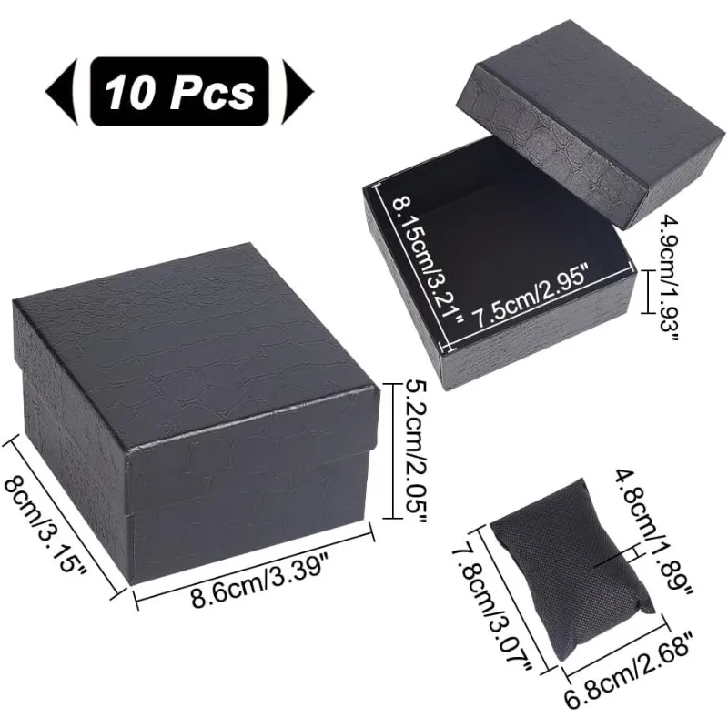 10 Pcs Paper Gift Boxes 3.46×3.21×2.09 Inch Square Watch Box Kraft Jewelry Gift Box with Pillow Cardboard Bracelet Storage Box