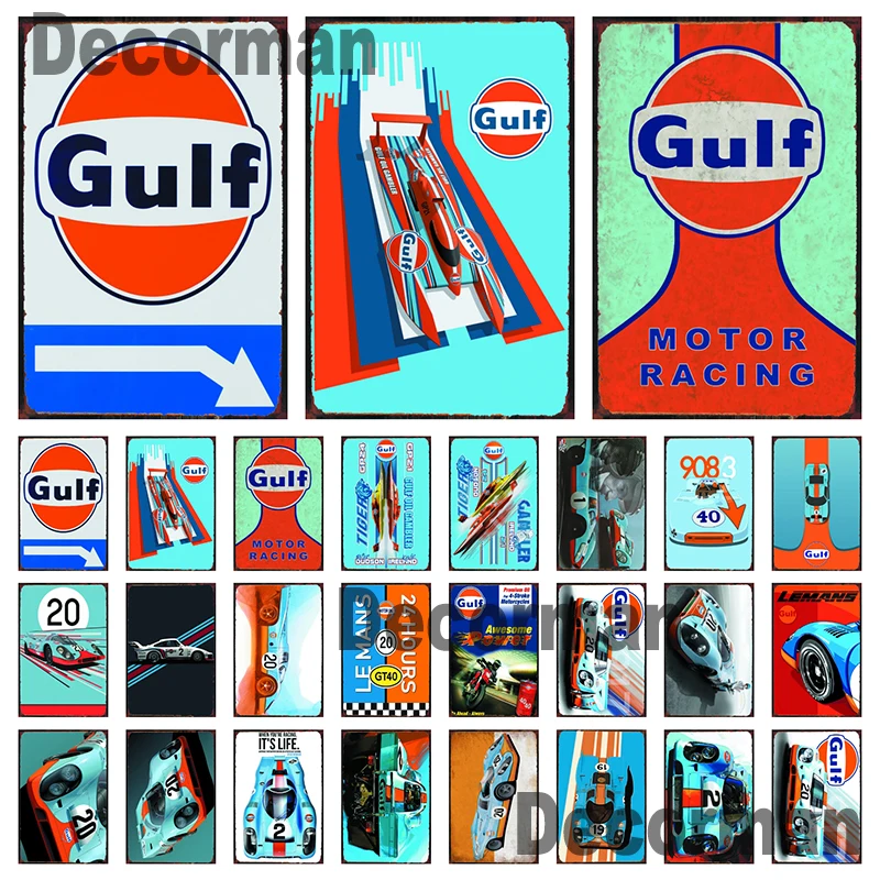 [ Mike86 ] GULF RACING CAR Motor oil Metal sign Wall Plaque Retro Garage Plates Painting Pub Decor LTA-2021 20*30 CM