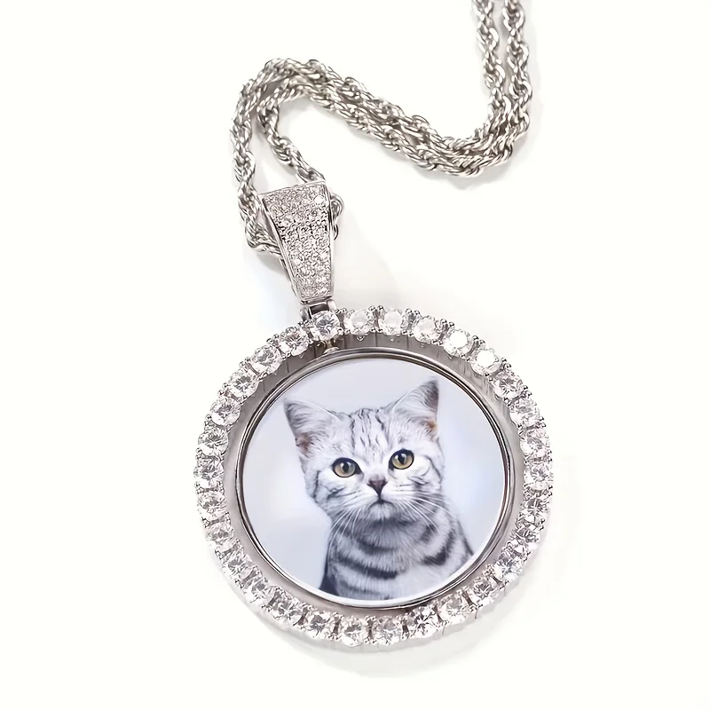 Customized Photo Rotating 2-Sided DIY Photo Pendant Necklace Personalized Souvenir Gift for Loved Ones Halloween Christmas Gifts