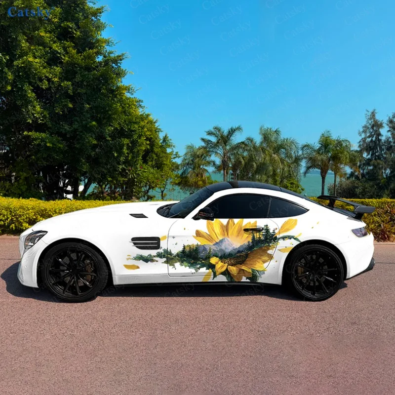 

Декор боковой наклейки автомобиля «Подсолнух», водонепроницаемая, устойчивая к царапинам наклейка из ПВХ, защита автомобиля, автоаксессуары в подарок