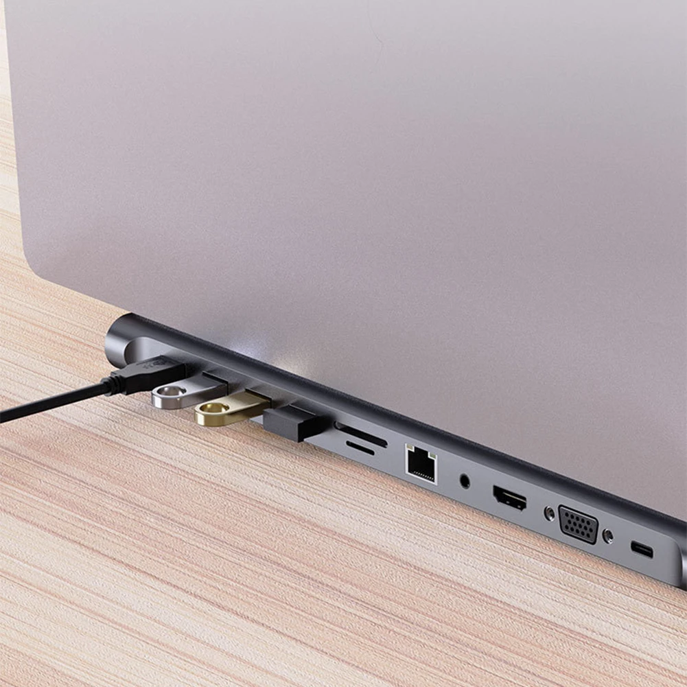 قاعدة USB C 11 في 1 مع محول VGA Ethernet متعدد المنافذ متوافق مع HDMI 4K 100 وات PD SD/TF صوت لأجهزة الكمبيوتر المحمولة Dell/Surface/HP/Lenovo