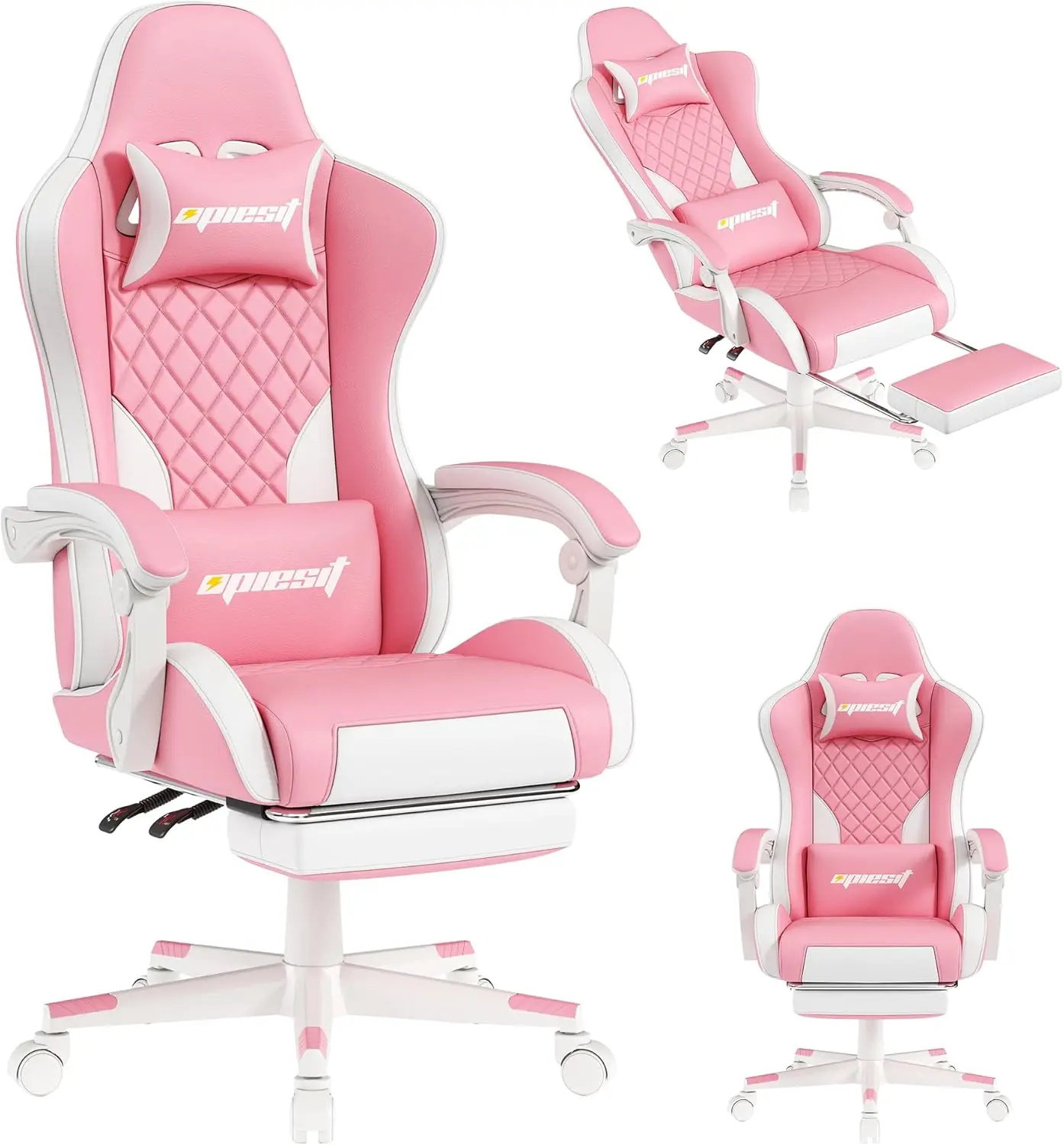 كرسي ألعاب، كراسي كمبيوتر مريحة للبالغين مع مسند للقدمين، كرسي مكتب من جلد البولي يوريثان مع دعم قطني قابل للتعديل وجيب