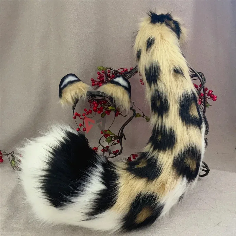 CyNew 수제 할로윈 팬더타이거 귀 머리띠 헤드웨어 꼬리 선택 가능 코스튬 액세서리 맞춤 제작