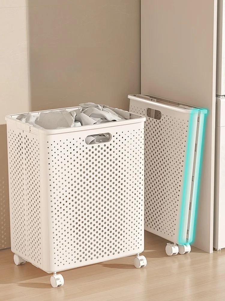 Cesto de Roupa ande com Rodas, Dobrável, para Uso Doméstico, Organizador de Banheiro para Roupas Sujas
