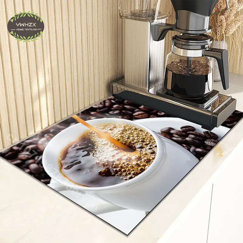 Retro Coffee Design Drain Pad Quick Tableware Cafe Cup Placemat Kitchen Rugs Dish Absorbent Durable Napa Skin Bath Table Mat