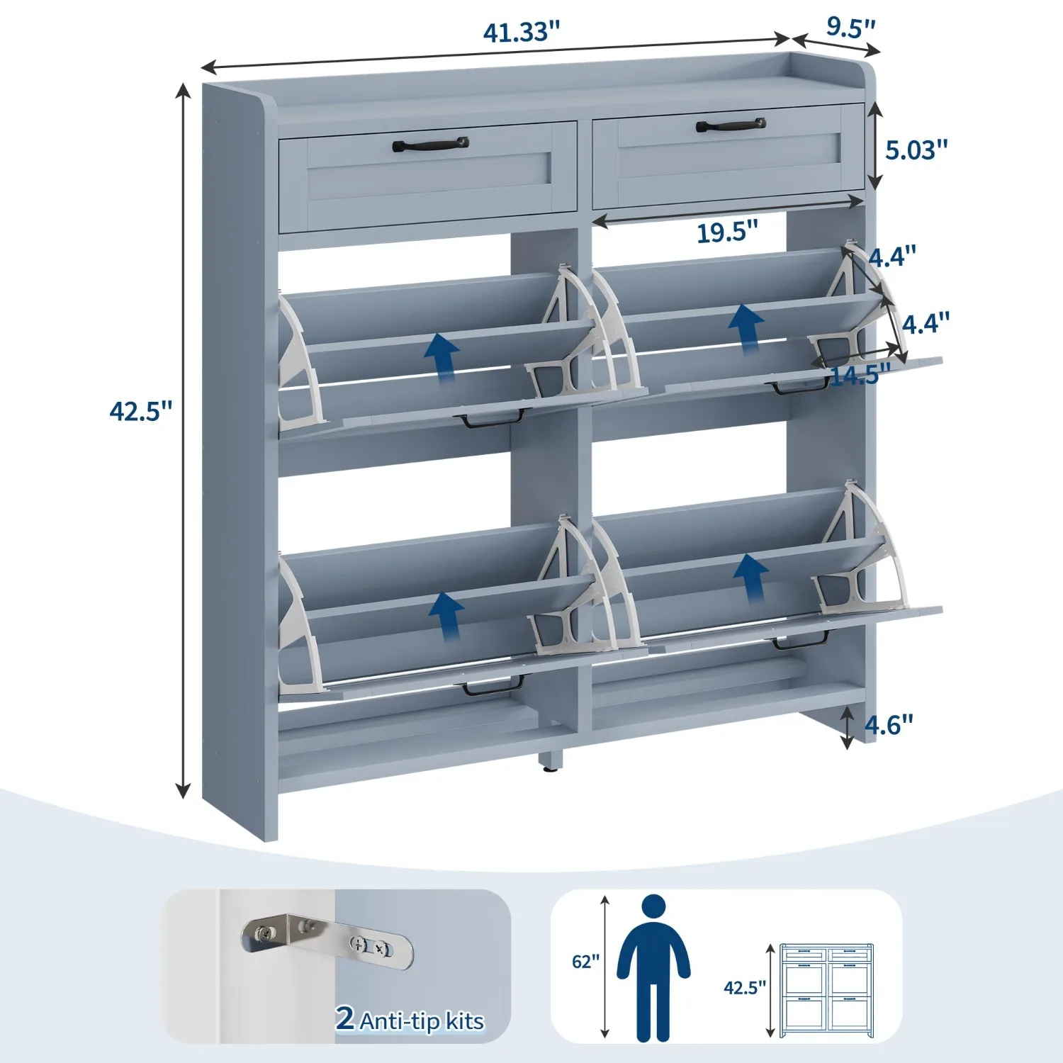 Shoe Cabinet with 4 Flip Drawers & 2 Top Drawers, High-Gloss Painted Wood Shoe Organizer with Adjustable Shelves