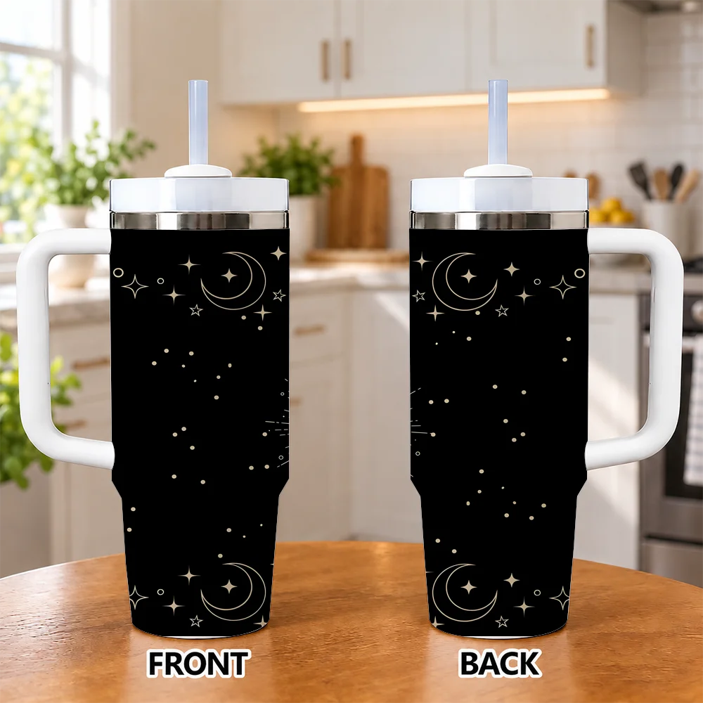 Celestial Hands Art Print Vacuum Flasks 40oz Insulated Stainless Steel Tumbler with Handle & Straw, Hot Cold Gift Cup