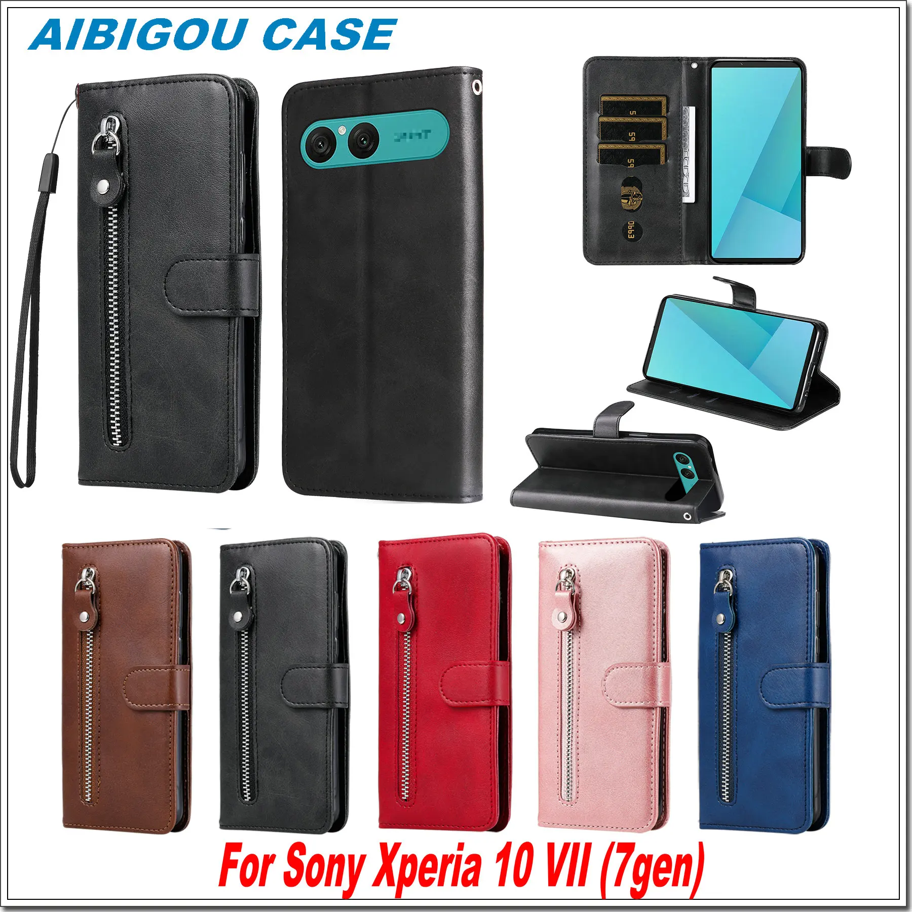 

For Sony Xperia 10 VII 7th Gen Luxury Zipper Leather Case Flip Retro Skin Wallet Book Holder Full Cover Xperia10 VII Phone Bags