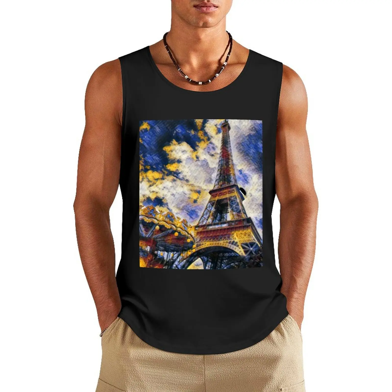 Copy of Eiffel tower painting print Tank Top bodybuilding men Sleeveless top