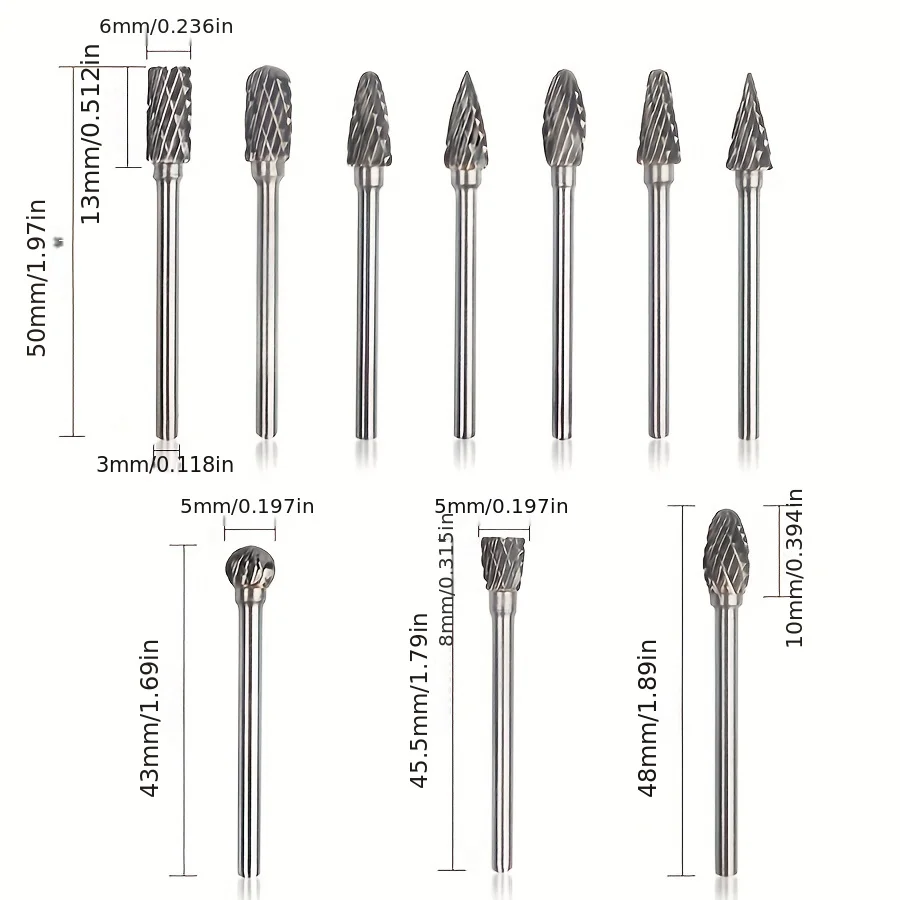Imagem -03 - Double Cut Tungsten Carbide Grinding Bits Grupo Rebarbação em Metal Duro Aço de Tungstênio Compatível com Ferramentas Rotativas 10 Pcs