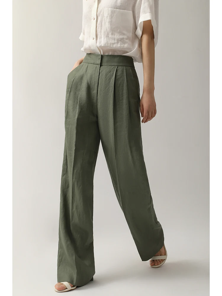 

New Arrival Casual Linen Wide Leg Pants Straight Cut Long Trousers Comfortable Breathable Eco Friendly Women's Faion