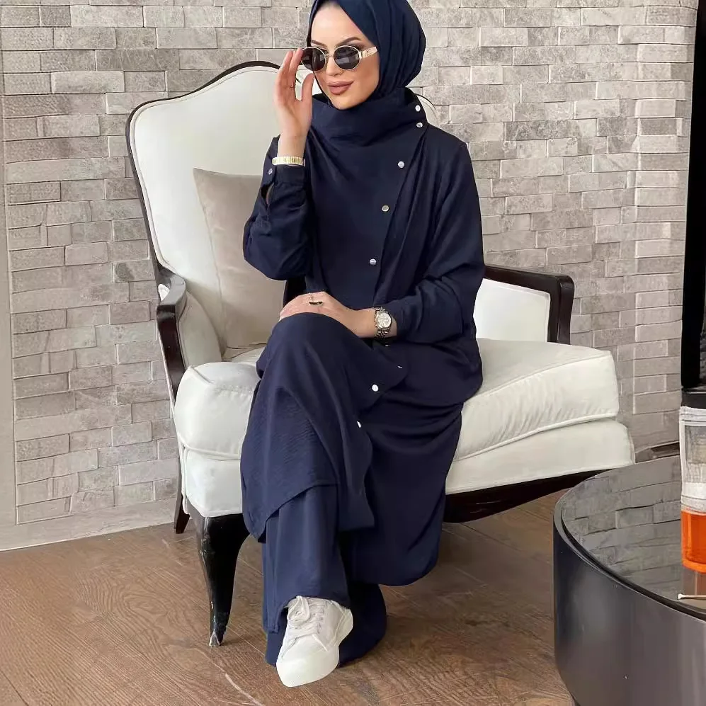 Set celana longgar lengan panjang wanita, Busana Muslim, setelan Abaya, blus Vintage, setelan cetakan Islam, mode Arab