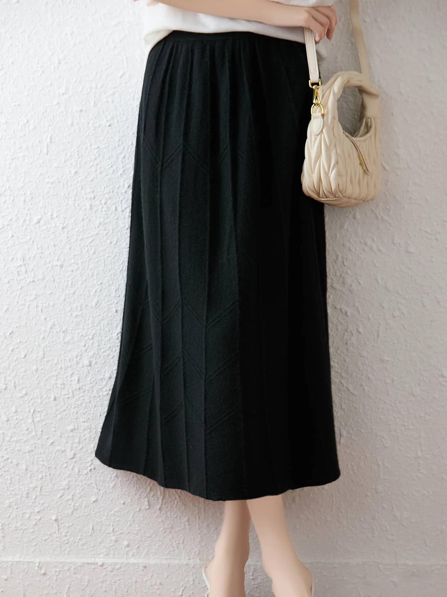 100% Merino Wool Women's A-line Half length Skirt Autumn Winter Thick Casual Fashion Cashmere Knitted Skirt