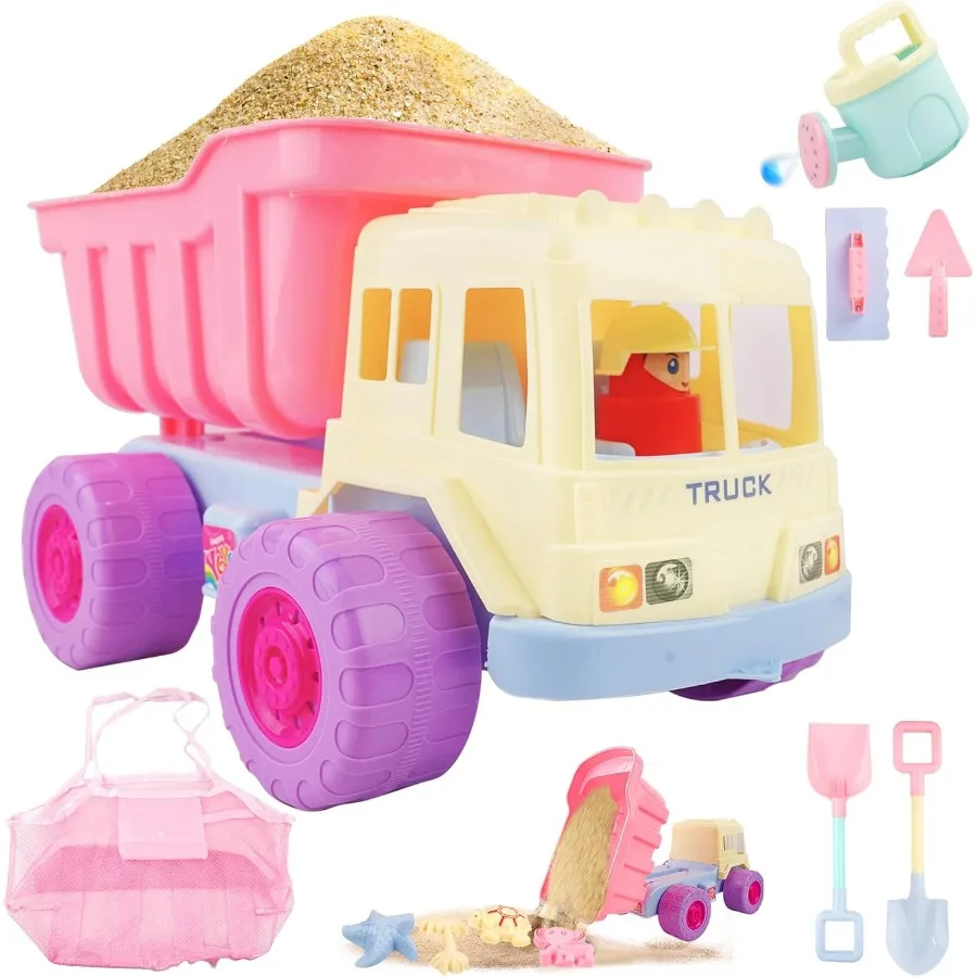 Beach Toys for Toddlers 1-3, Kids Sand Toys Set with Dump Truck, Beach Shovels, Scoops, Molds - Outdoor Sandbox Toys with a Mesh
