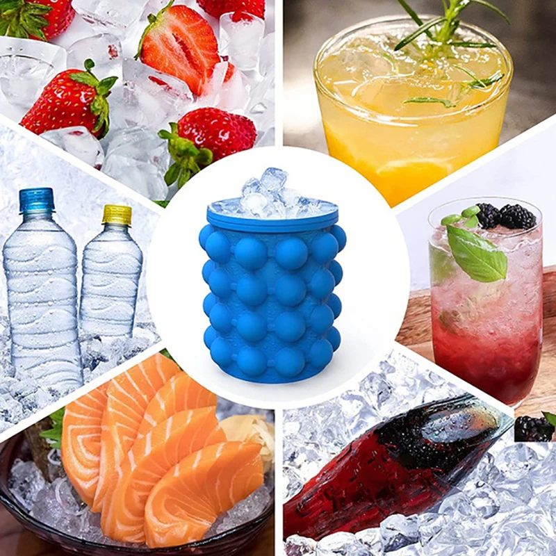 

Portable 2 in 1 Large Silicone Ice Bucket Mold with Lid Space Saving Cube Maker Tools for Kitchen Party Barware