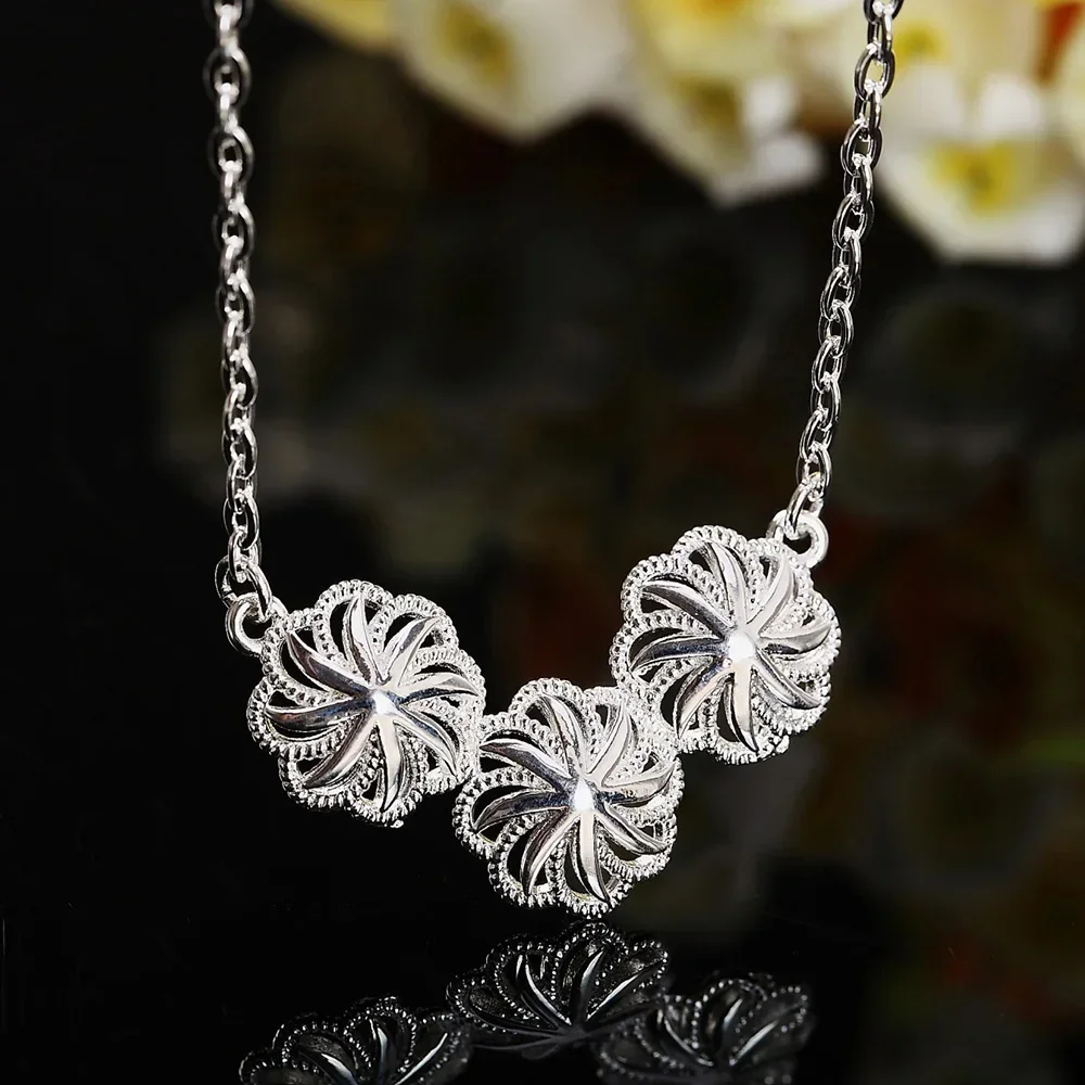 Factory direct 925 Sterling Silver Necklace For Women beautiful three flowers Pendant Fashion Christmas gifts Wedding Jewelry