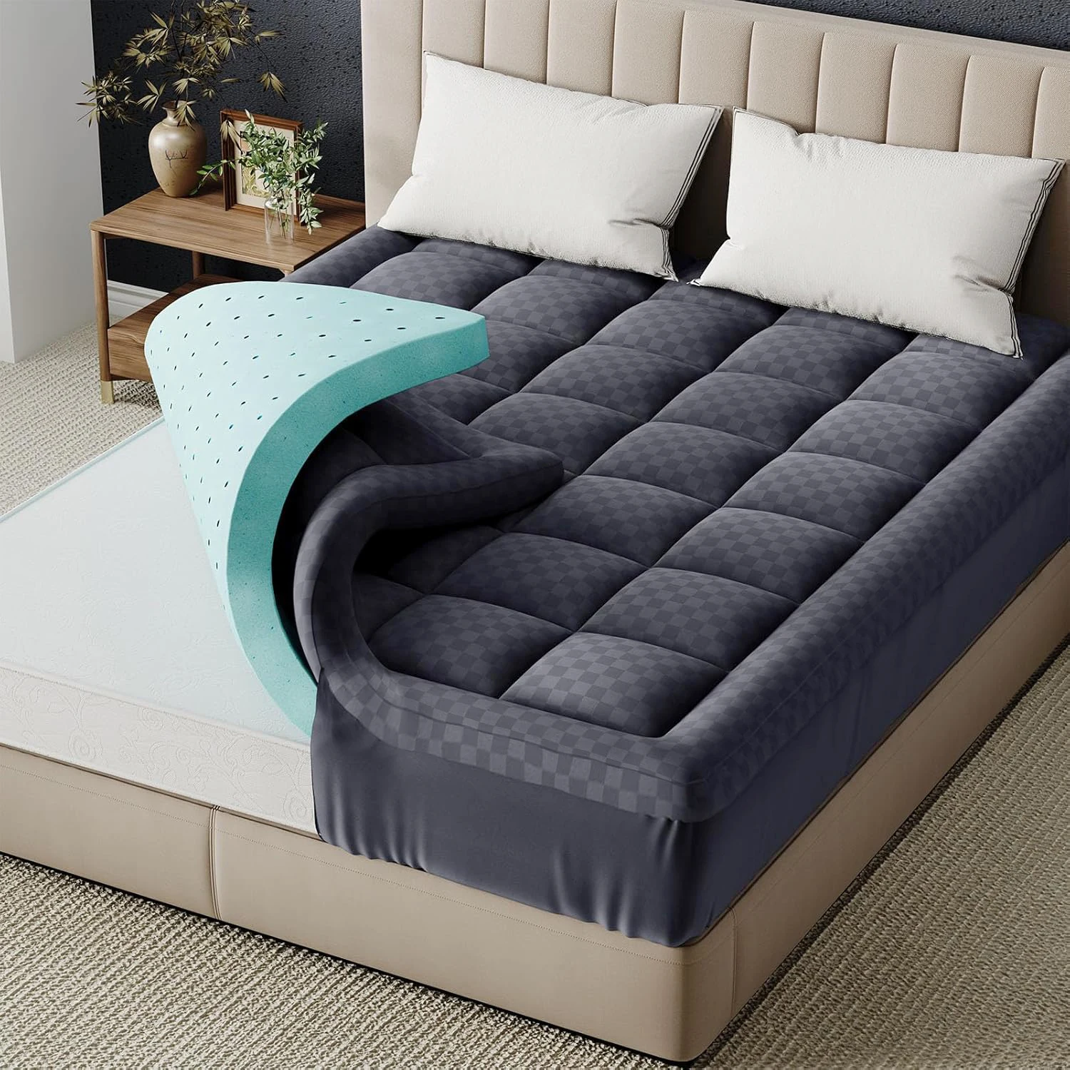 

Memory Foam Japanese Floor Mattress, Foldable Extra Thick Futon Mattress Pad for Back Pain, Plush Pillow Top Mattress Cover