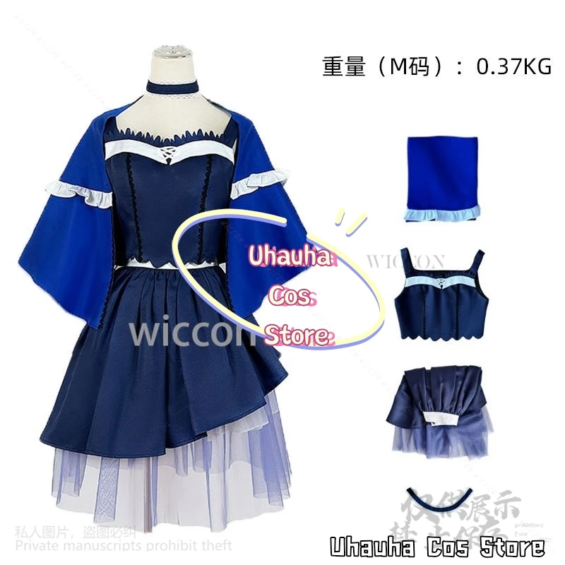 Juego de Anime verano bolsillos Cosplay Kushima Kamome disfraz vestido azul oscuro malla de moda pelucas Lolita Chocker Jirai Kei personalizado