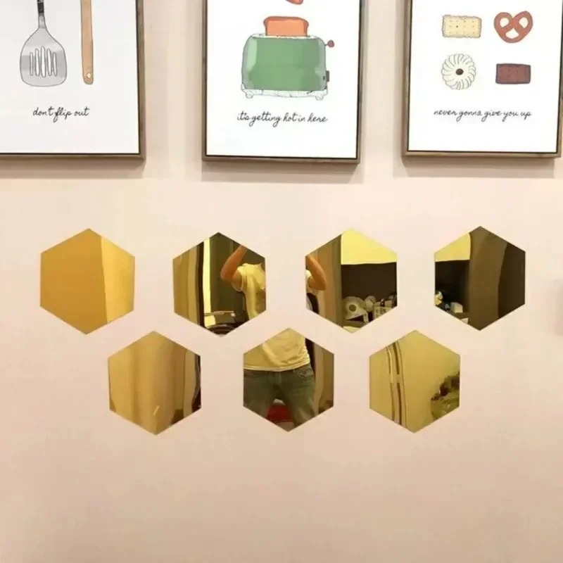 Hot Sell 100pcs Hexagonal 3D Mirror Wall Decals Acrylic Home Decorative Stickers Art Design 46x40x23mm Size Perfect for Room Dec