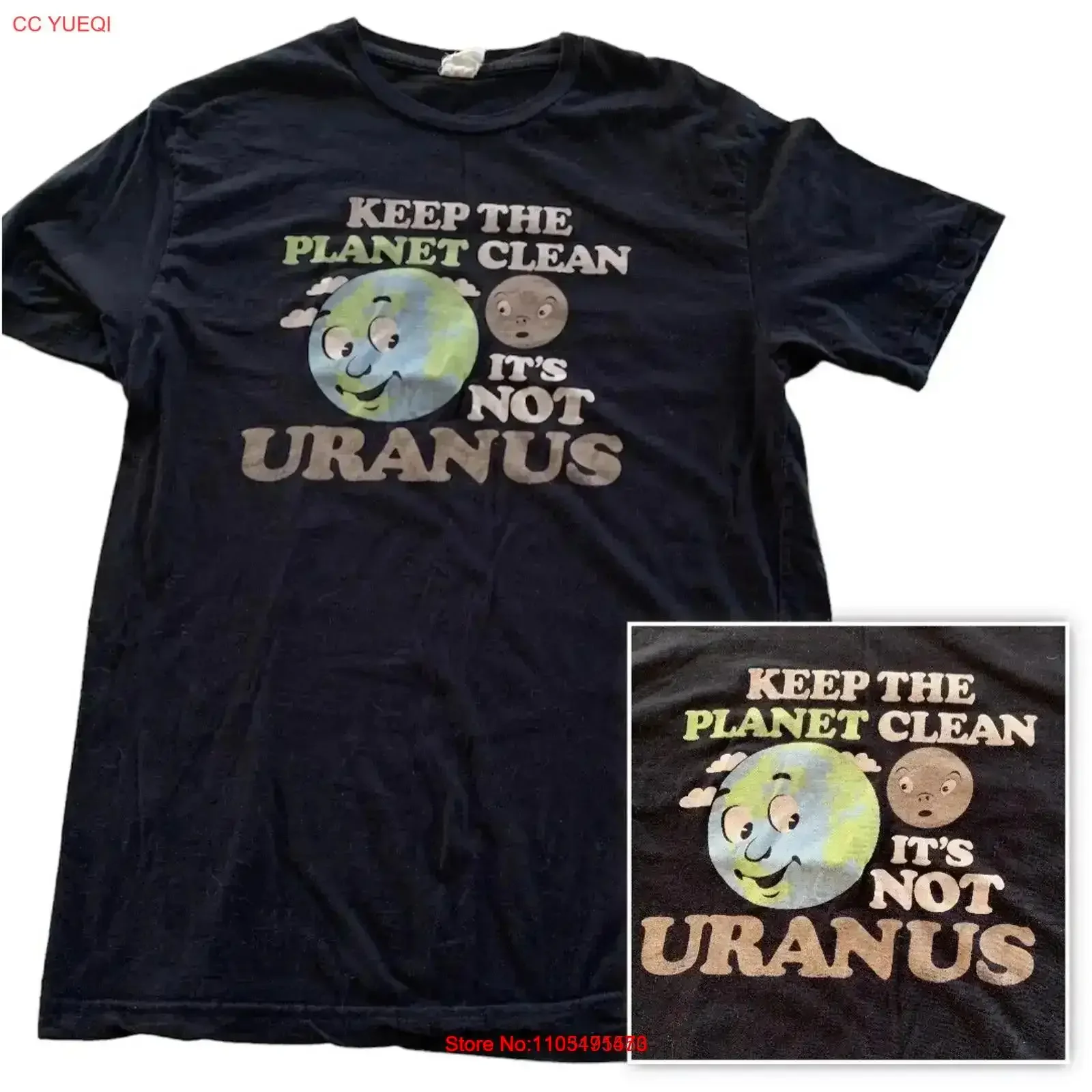 Vintage Y2K T Shirt Keep the Planet Clean It's Not Uranus Environmental Funny M Washed Top For Everyday Wear Slightly vintage