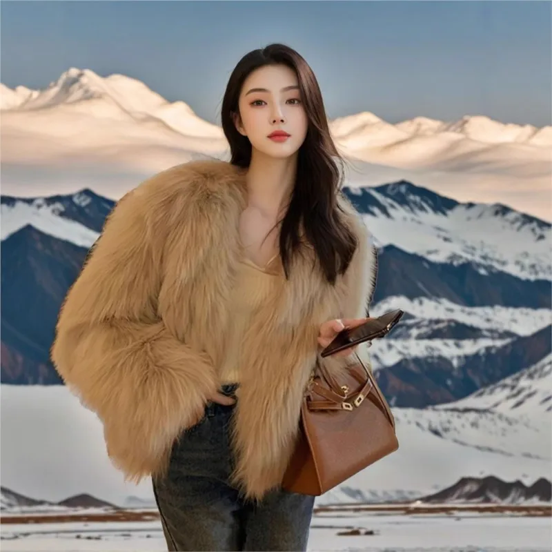 معطف فرو جديد للنساء قصير وخفيف مع مزيج من #3