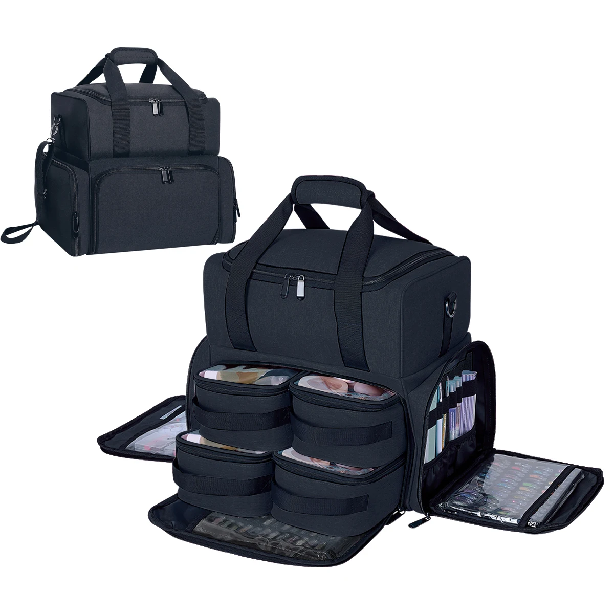 

UOZL Двухслойная косметичка большой вместимости с 4 съемными сумками и 2 съемными отделениями, с регулируемой лямкой