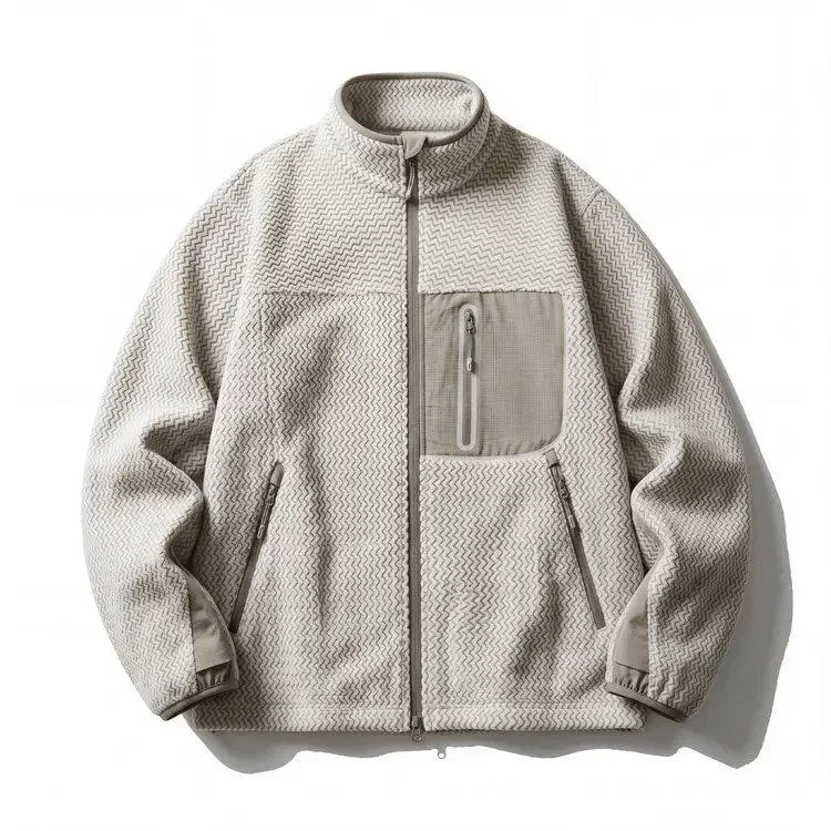 Unisex Herbst-Winter Outdoor-Fleecejacke - Warmer Mantel mit Wellenmuster und Sherpa-Futter für Paare – Detail 4