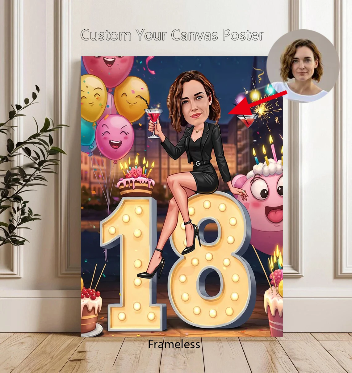 Personalisiertes Cartoon-Porträt zum 18. Geburtstag, Foto-Comic zum 19. Geburtstag, personalisiertes Geschenk, maßgeschneidert für sie