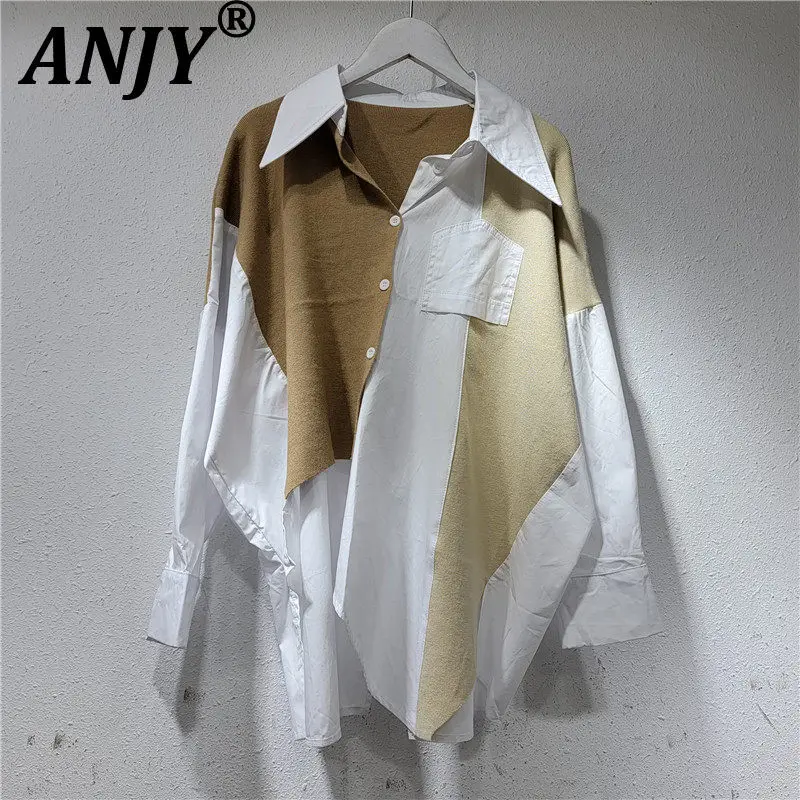 

ANJY 2026 Spring Autumn New Women European Fashion Fake Two-Piece Elegant Shirt Ins Niche Patchwork Loose Long Sleeve Top A18663