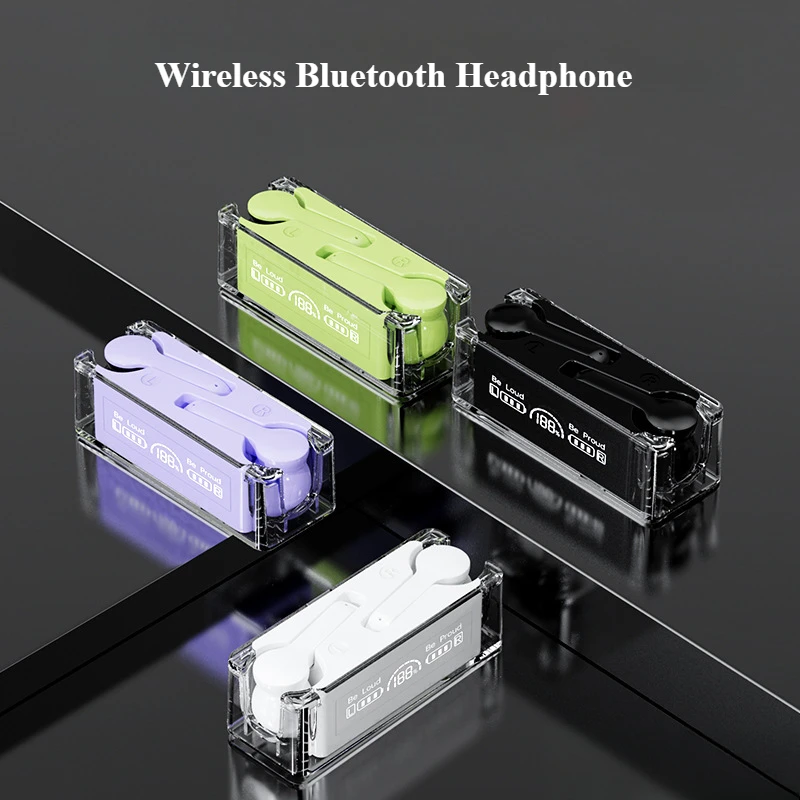 Transparent Wireless Bluetooth Earphones With Mic Mini TWS Headphone Noise Reduction Earbuds Digital Display Headset